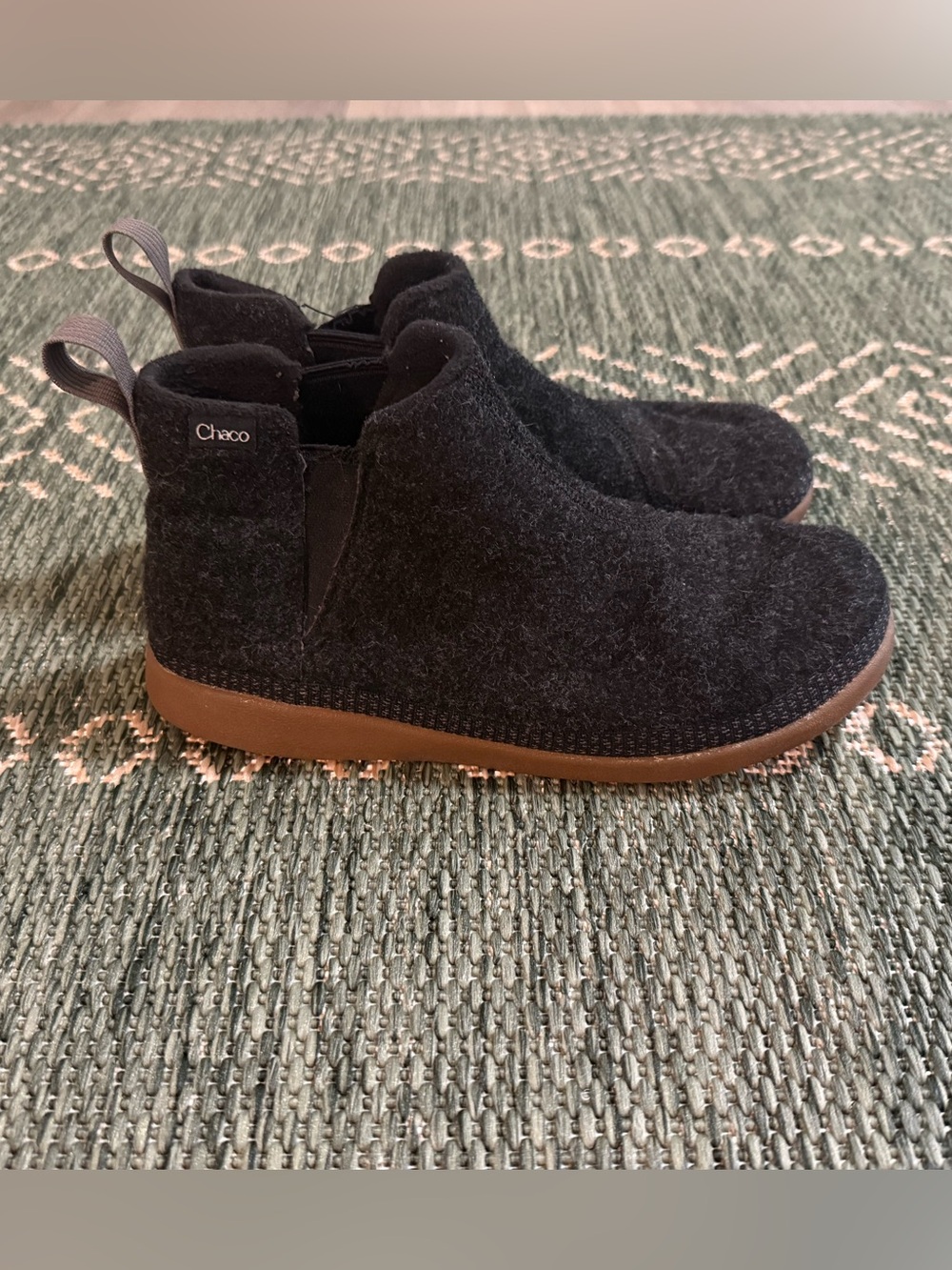 Chaco Kids Black Wool Slip-On Boot with Brown Sole